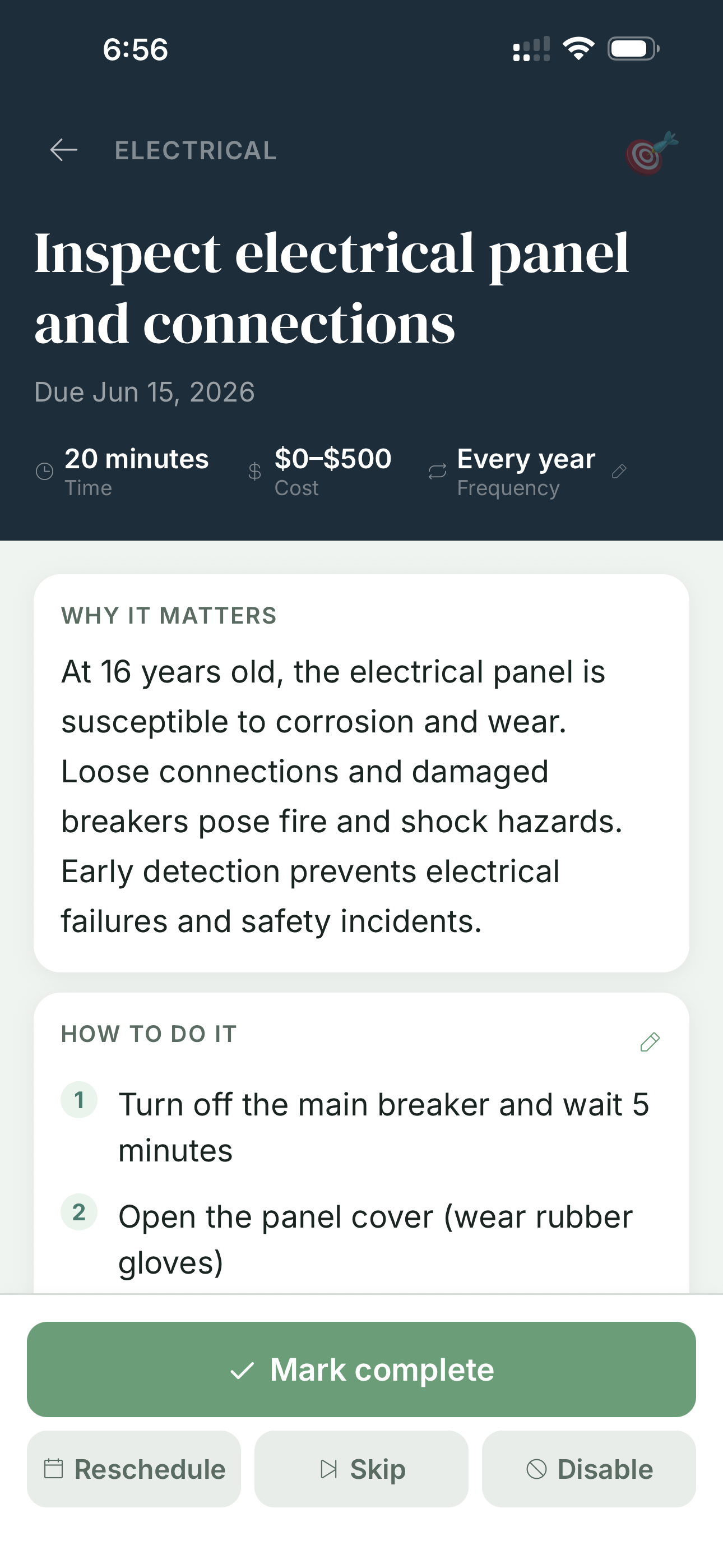 Task detail view